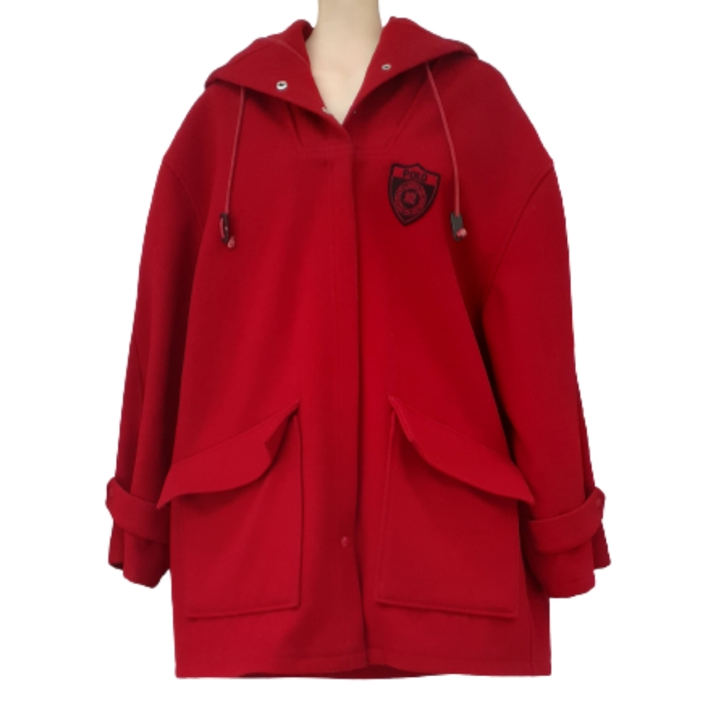 Vintage Blue Label Polo Ralph Lauren Wool Hooded Varsity Oversized Coat
